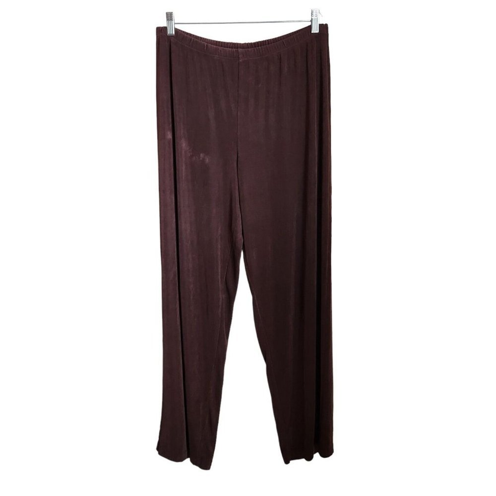 Choices Womens Silky Pants‎ Large Brown Pull On Stretch Acetate Wide Leg Pants